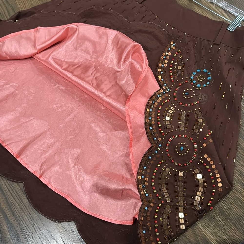Basil and Maude embroidered embellished beaded brown western skirt size 6 - Picture 11 of 12